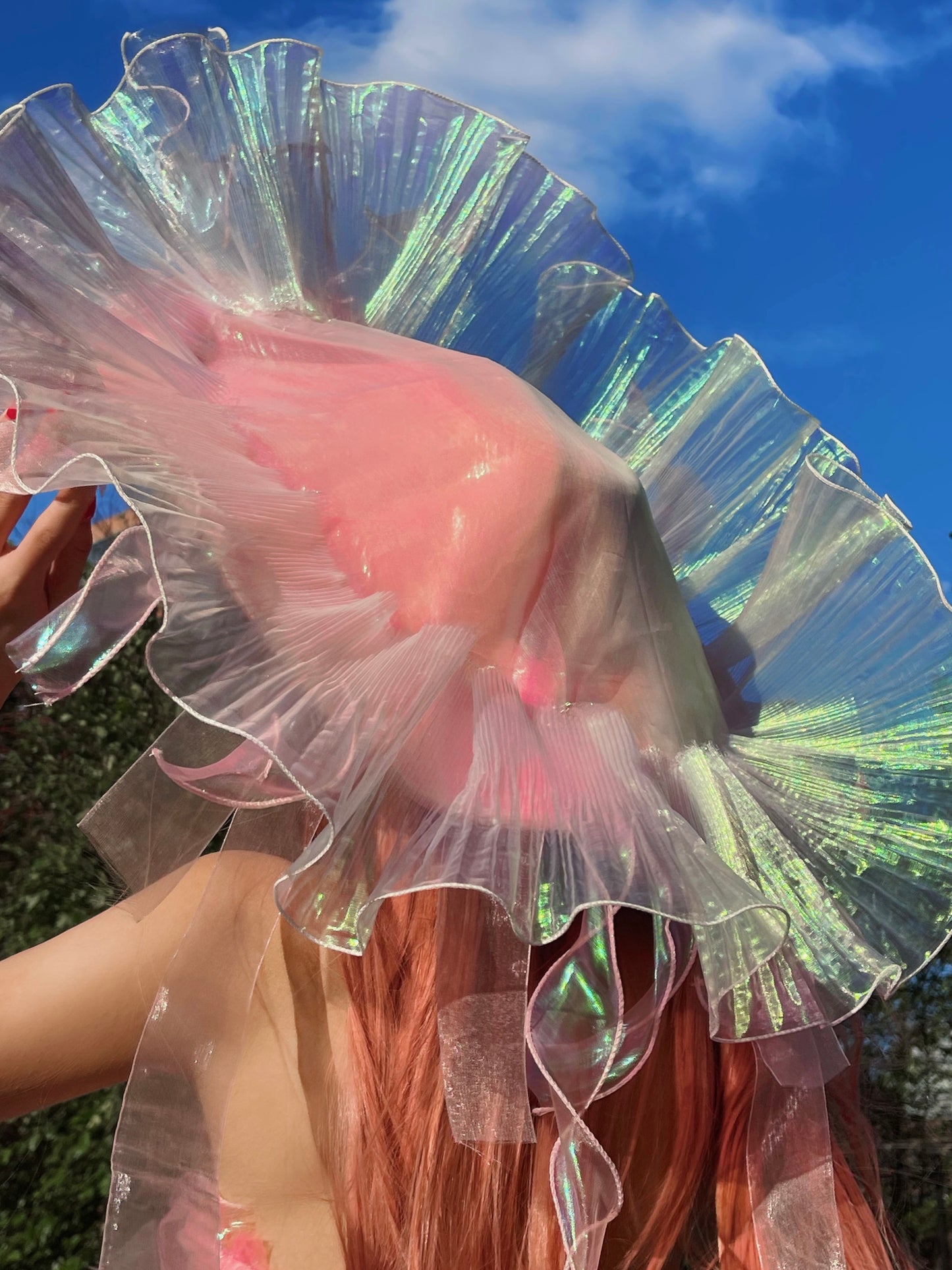 RosePink Dreamy Jellyfish Hat Holographic Metallic Space Rave Hat