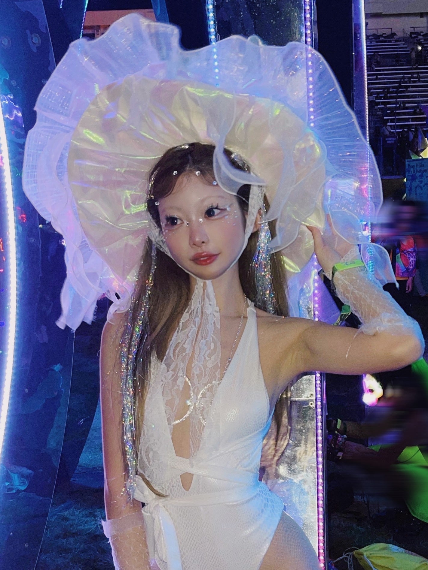 PearlWhite Dreamy Jellyfish Hat Holographic Metallic Space Rave Hat