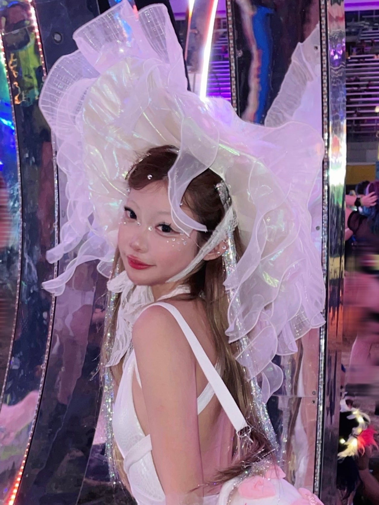 PearlWhite Dreamy Jellyfish Hat Holographic Metallic Space Rave Hat