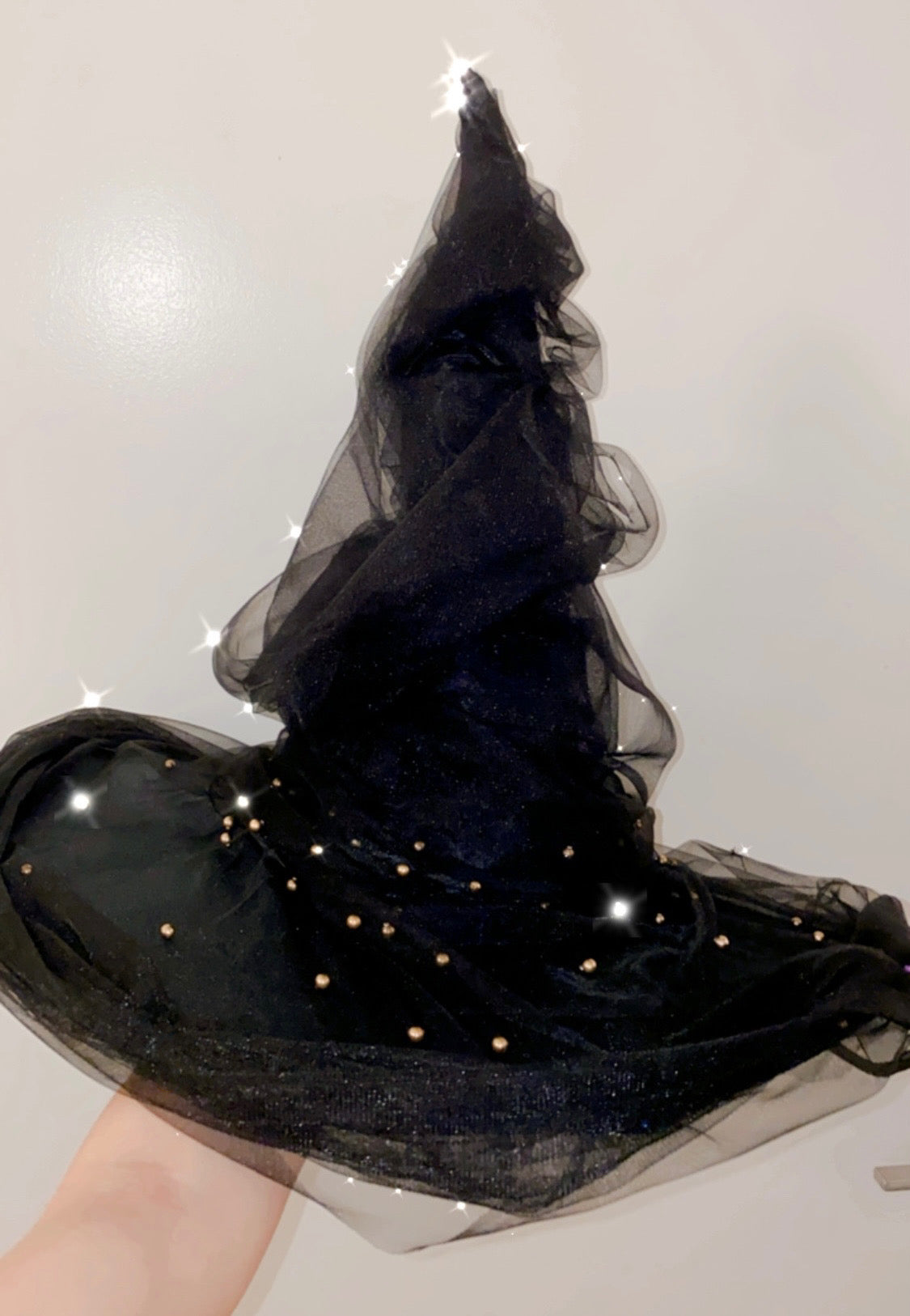 No Tricks Just Treats Gold Beaded Witch Hat