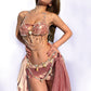 All-in-one Summer Lover Chest Chain+Pink Top+Pink Bottom+Two Sheer Scarf  Shawls+Waist Chain