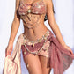 All-in-one Summer Lover Chest Chain+Pink Top+Pink Bottom+Two Sheer Scarf  Shawls+Waist Chain