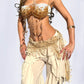 All-in-one Sunset Goddess Chest Chain+White Top+White Bottom+Ruffle Pant+Lace Shawl