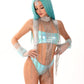 All-in-one Aqua Siren Metallic Bodysuit+Neck Chain+Sheer Gloves