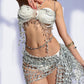All-in-one ButterFine Chest Chain+White Top+White Bottom+Waist Chain+Silver Shawl
