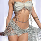 All-in-one ButterFine Chest Chain+White Top+White Bottom+Waist Chain+Silver Shawl