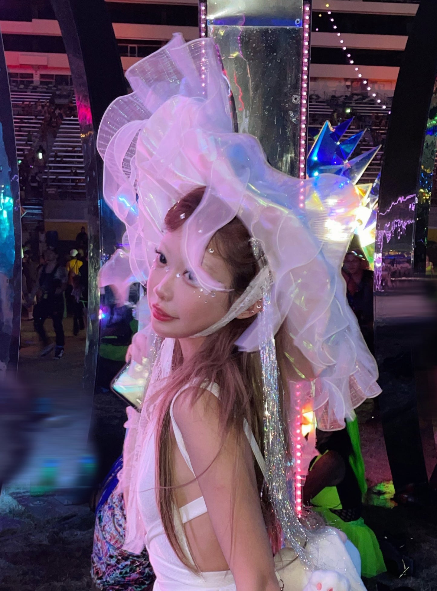 PearlWhite Dreamy Jellyfish Hat Holographic Metallic Space Rave Hat